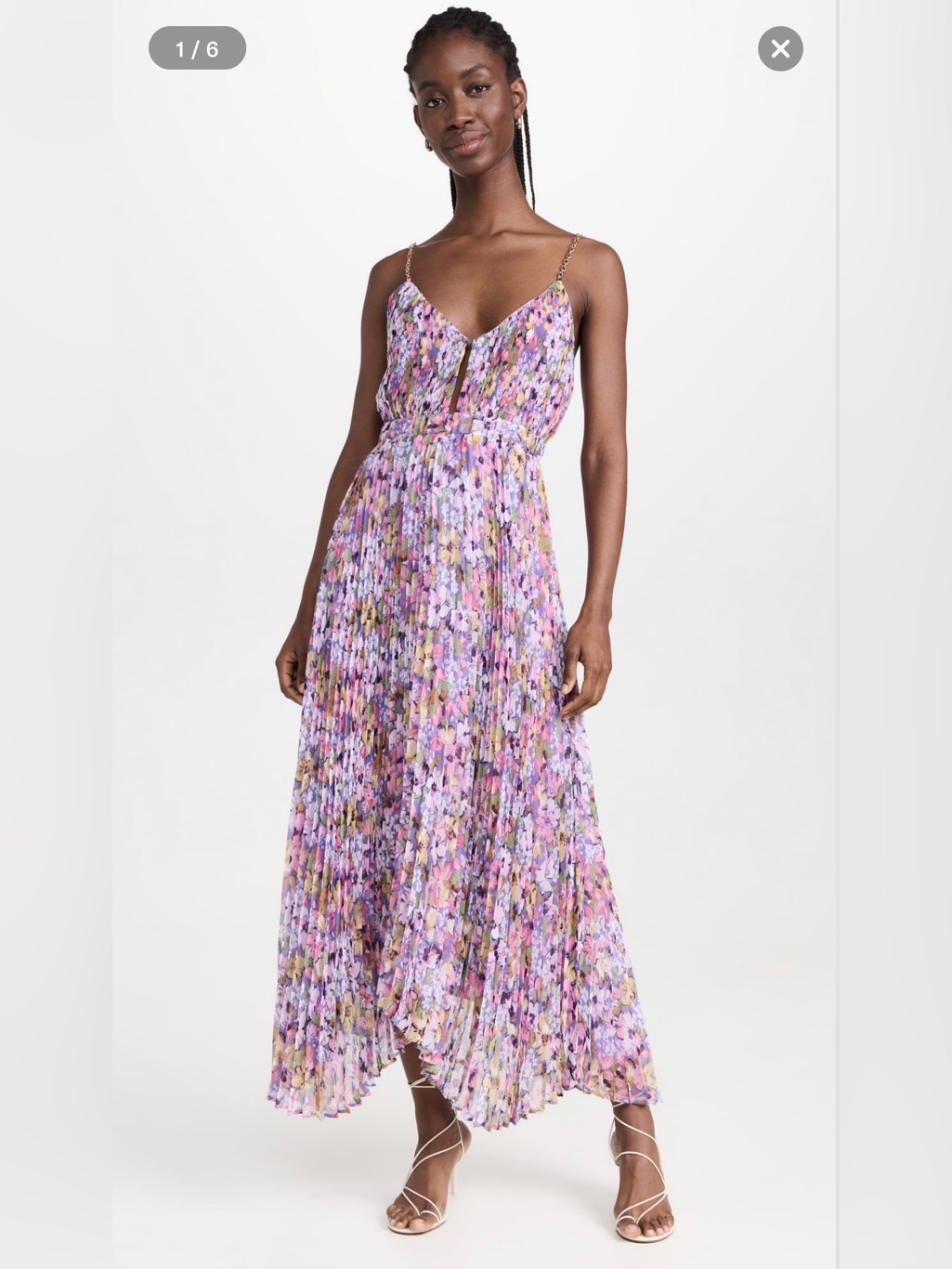 Nwt Astr Loralee Purple Dress In Lavender Multi Floral Pleated With Chain Straps
